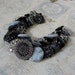 Vintage button bracelet - black, gray and silver - glass and rhinestone