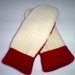 Recycled Mittens from Felted Cashmere Sweaters, Fleece Lined -Women's Red and Cream 100% Cashmere with Fleece Lining - FREE SHIPPING