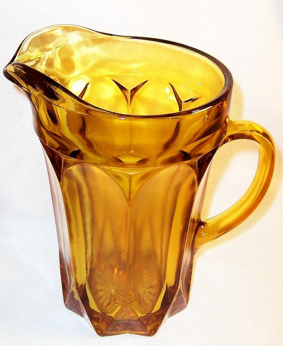 Vintage Amber Glass Anchor Hocking Pitcher Fairfield 8185