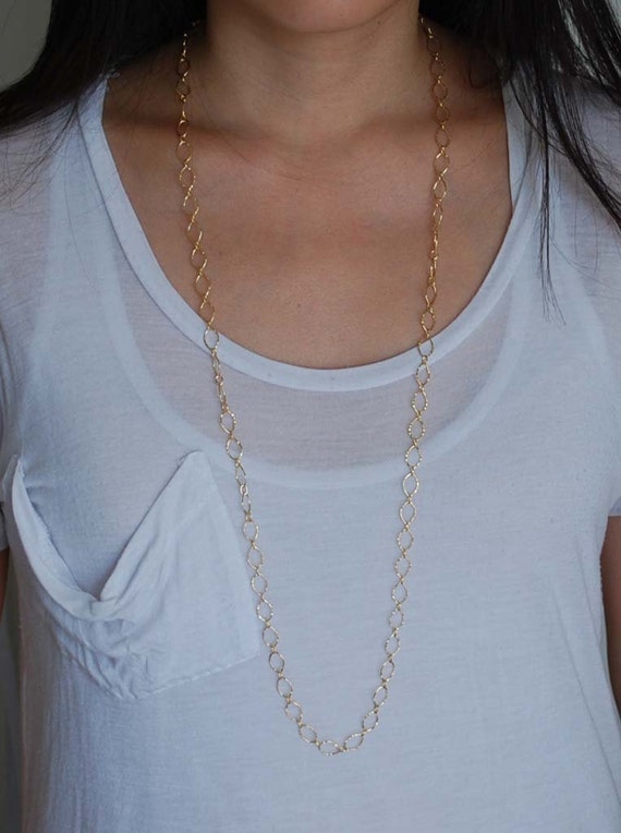 Gold Fill Long Hammered Oval Link Necklace also in by JENNYandJUDE