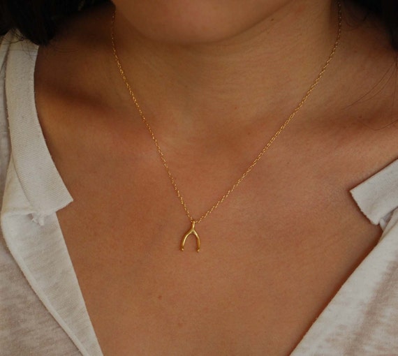 Gold Wishbone Necklace also in silver by JENNYandJUDE on Etsy