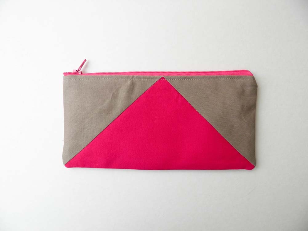 zipper pouch 4X8 geometry pencil case in Hot pink by Pamplemouss