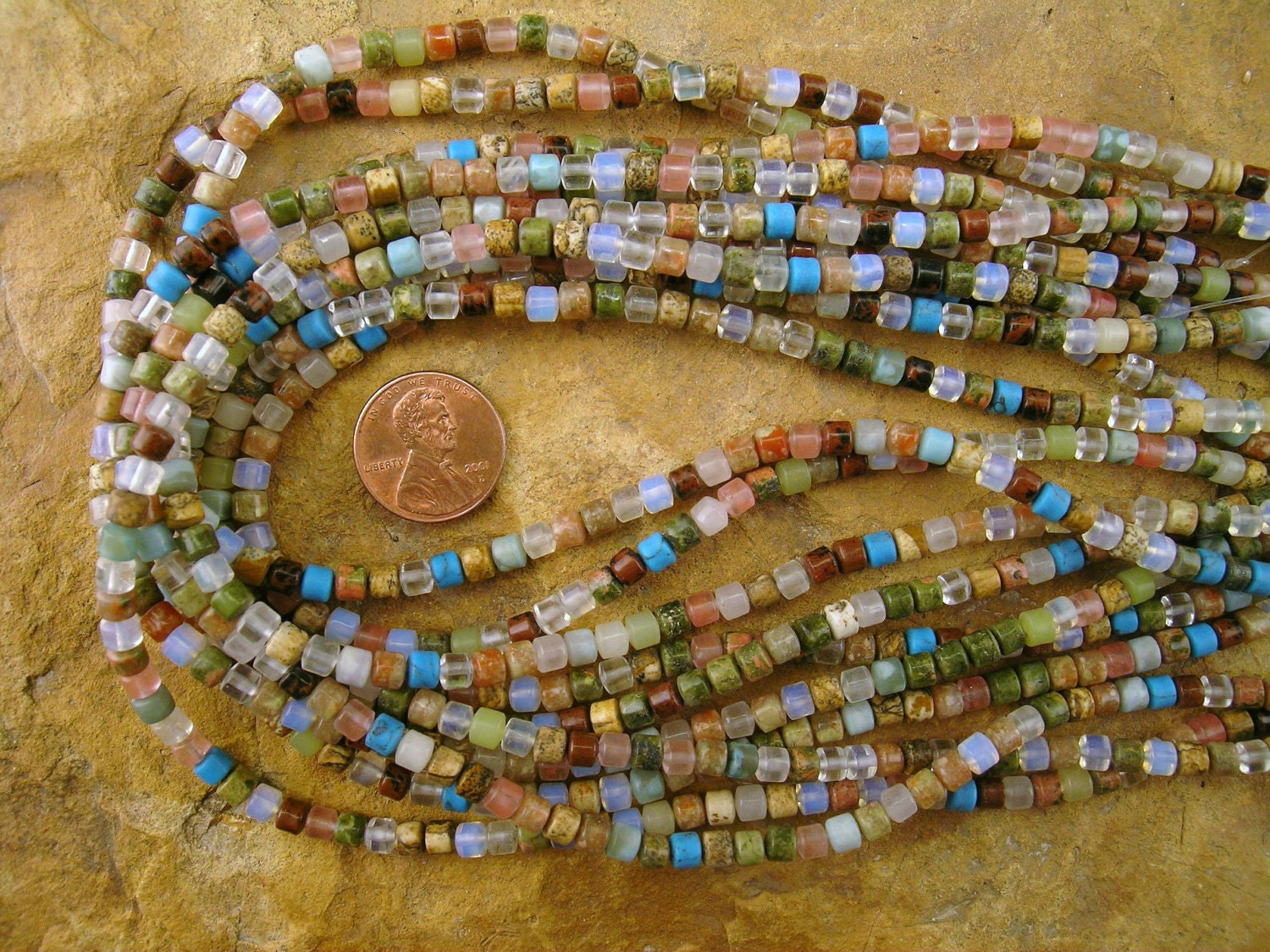 Semiprecious Assorted Gemstone Rondelle Barrel Capsule Tube Beads 5mm