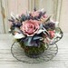 Dried Flower Arrangement. Dried Roses, Lavender in a Wire Tea Cup with Wire Saucer.