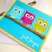 Summer Cute OWL Greeting Card, Blank Inside, Stamp Embossed, Aqua Blue Turquoise, Googly Eyes, Twig Branch, Neon