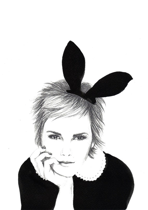 Items similar to Emma Watson Bunny Ears Illustration ...