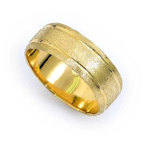 Diamond scratched wedding ring. 14K Gold wedding band. Mens