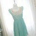 Alice in wonderland mint green crocheting lace neckline pleated chiffon dress ruffles sleeves