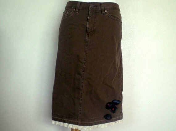 Brown Denim Skirt: Women's Jean Skirt by WearMeComfortably on Etsy