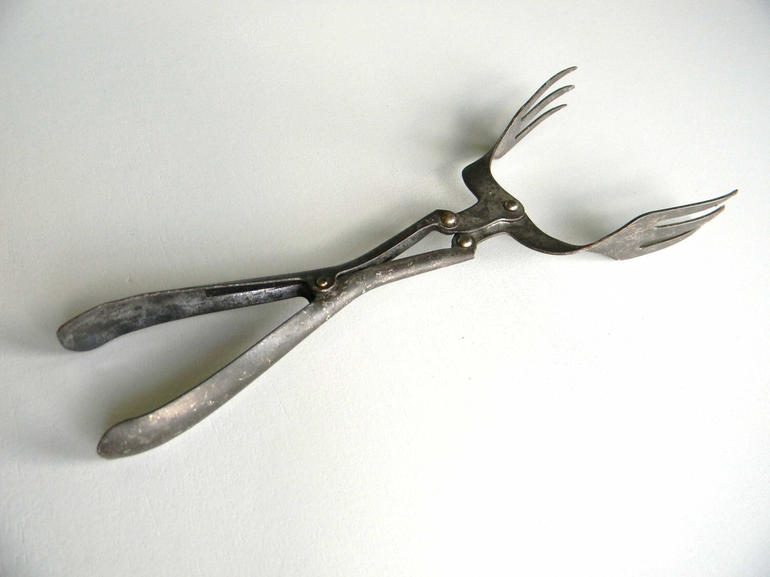 Vintage Salad Tongs Kitchen Metal Silver Tone Forks