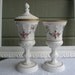 Vintage Pair Westmoreland Painted Milk Glass Urns Roses and Bows Pattern Circa 1943