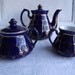 Reserved For Will Smith Vintage Hall Philadelphia Cobalt Blue Rare Tea Pot With Creamer & Covered Sugar Circa 1950's