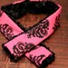 Padded Camera Strap Cover - Black and Hot Pink Damask/Black Swirl Minky Fleece Padded Camera Strap Cover - Canon Nikon Olympus Sony Pentax
