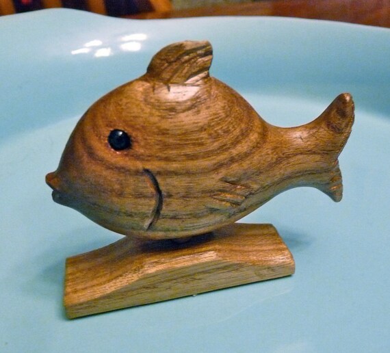 Items similar to Hand Carved Wood Fish on Wood Base on Etsy