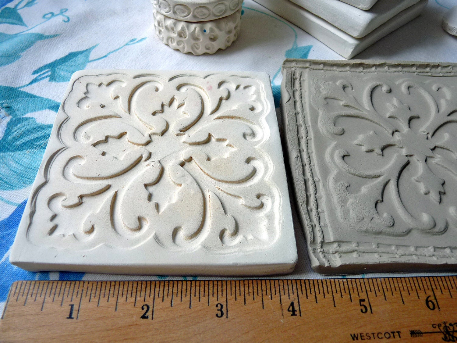 Clay Stamp Damask Square Pottery Press Mold Relief Mold or