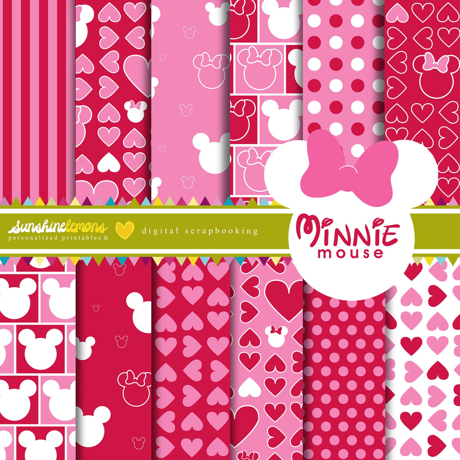 Minnie Mouse Digital Paper Pack Set Of 12 By Sunshinelemons