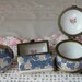 Three Piece Set of Hinged Porcelain Boxes, Limoge Style Dresser Boxes, Casket Box, Perfume Bottle, Trinket Box