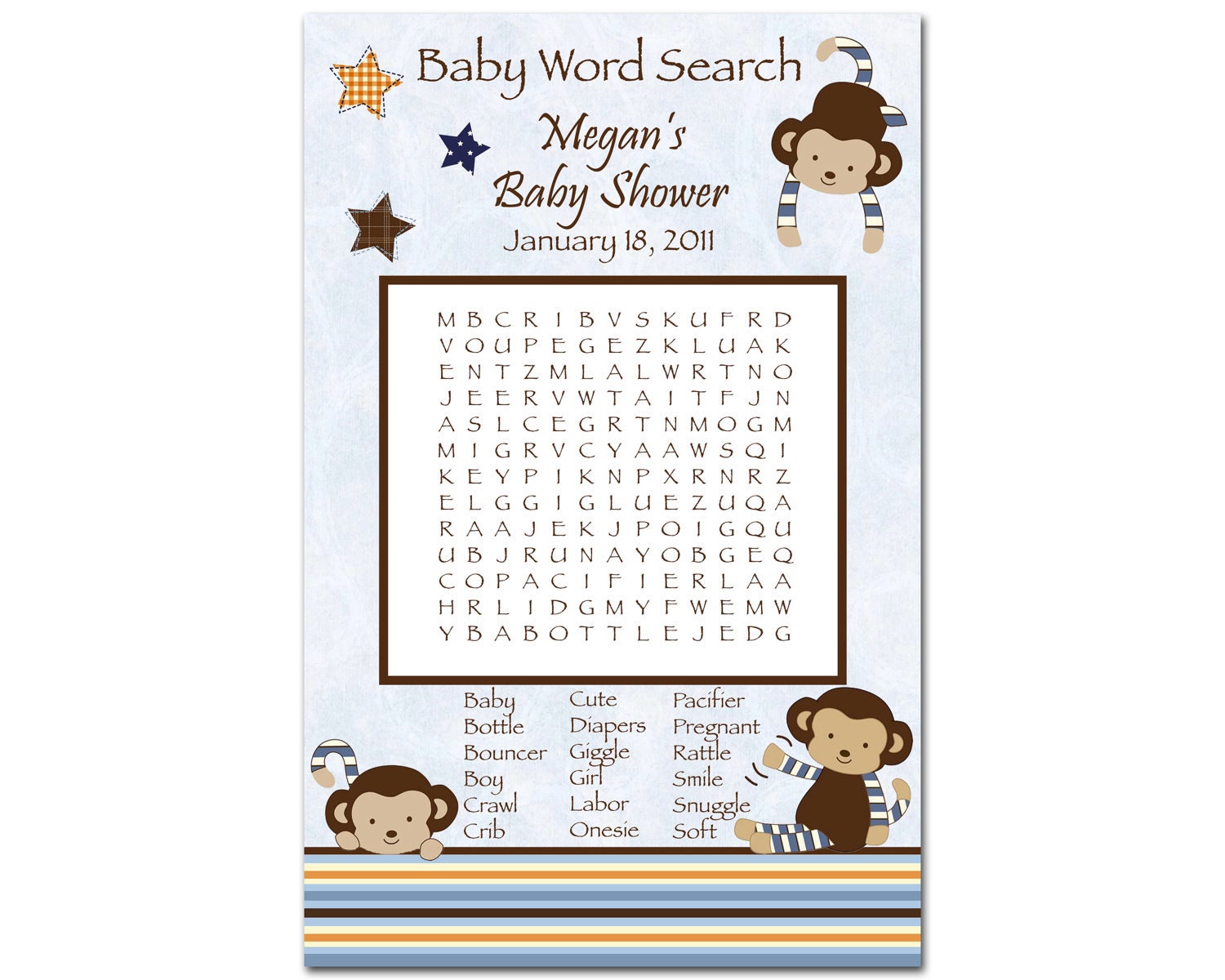 Printable CoCaLo Monkey Mania Boy Baby Shower Word by BDesigns4You