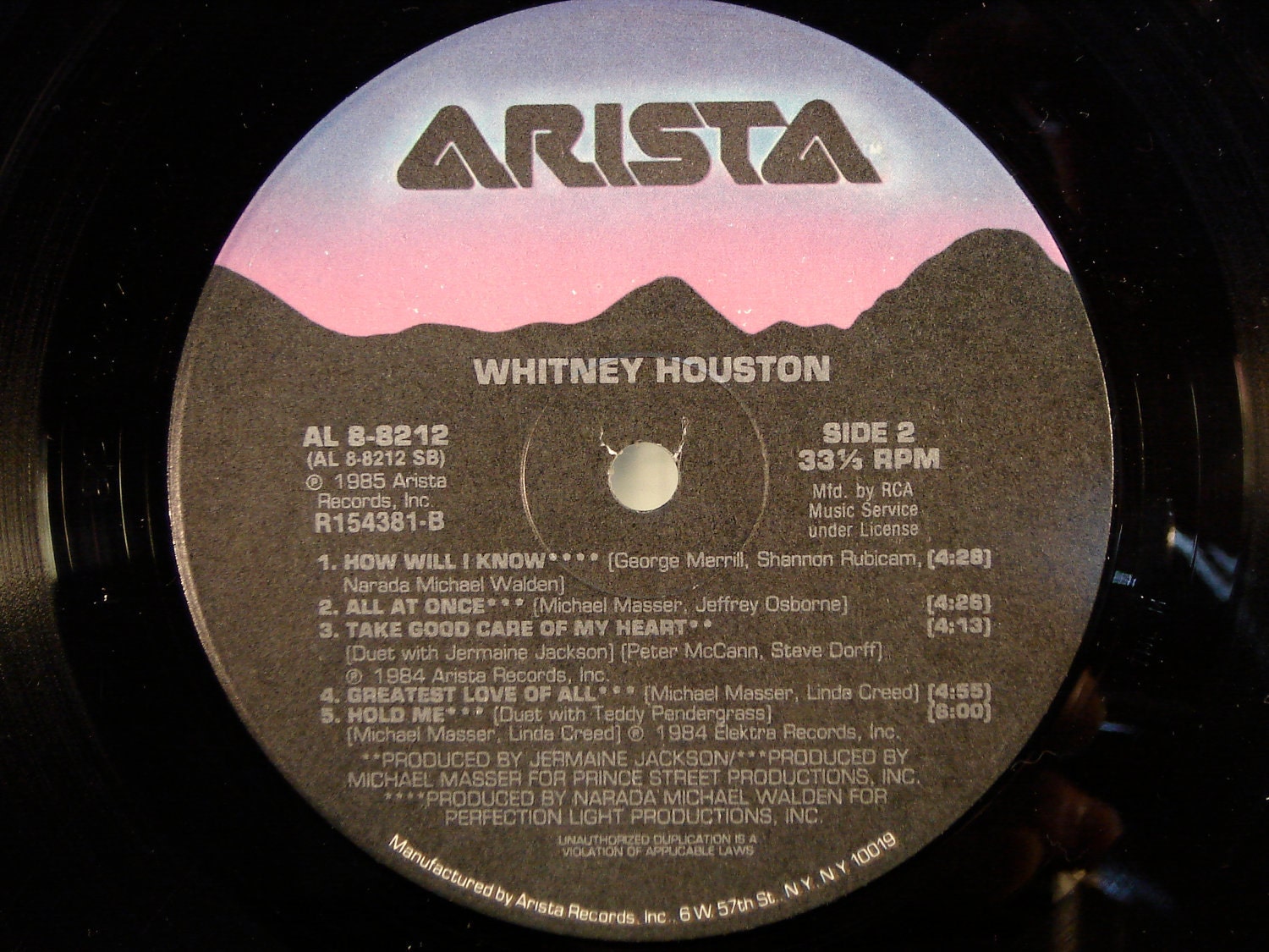 Whitney Houston S/T LP 1985 Arista Records AL88212