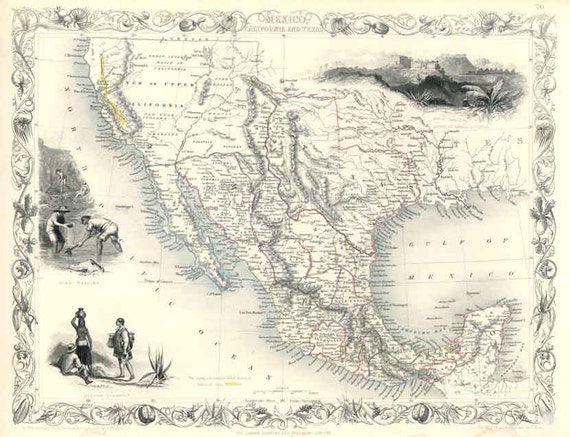 Mexico California Texas c1850. Antique Map of Mexico