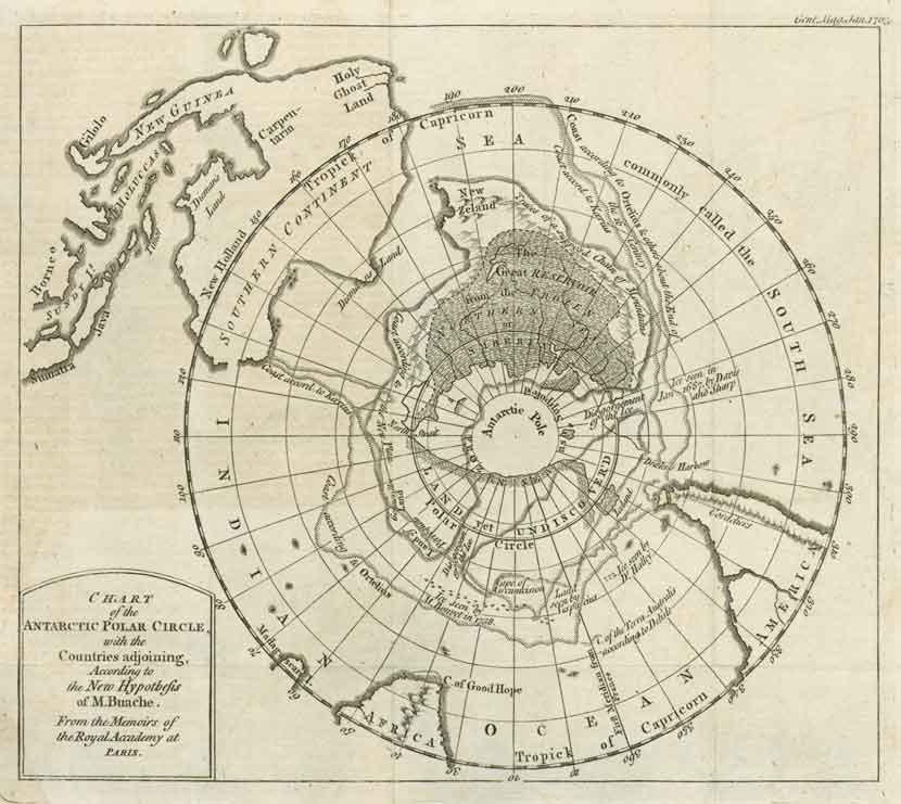 Antarctic Polar Circle map 1763. Antique Chart of the