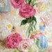 Floral Painting, Original Oil Painting Flowers, Pink Roses Still Life, music, canvas, cat lamb, light blue yellow white lavender, lisianthus