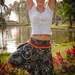 Thai Harem / Capri Pants, Batik Cotton, Akha / Hmong Style in Grey Design w Orange Details(S-L) one size fits all