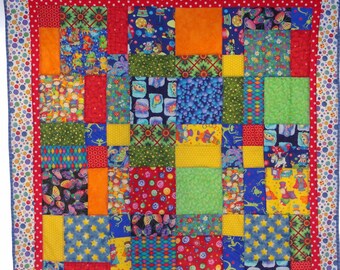 Hearts Flowers and OWLS Baby Quilt for girls. by grannysbabyquilts