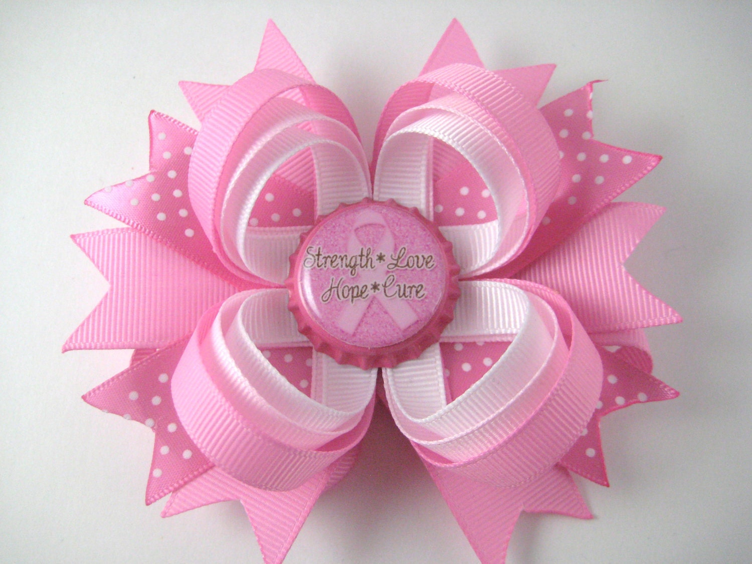 Breast Cancer Awareness Hair Bow Pink And White Hair Bow 8389