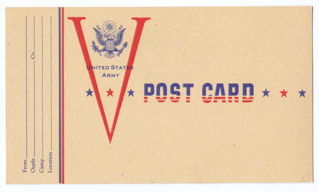 WWII V Mail Postcard United States Army Free Mail for Soldier