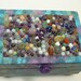 Jewelry Box / Trinket Box / Keepsake Box / Amethyst Handle Beaded Top Purple and Turquoise Handmade Papers