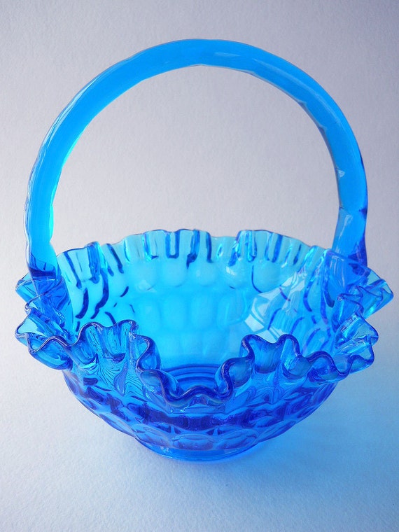 Fenton Brides Basket Cobalt Blue Glass Floyd Duff c. 1960