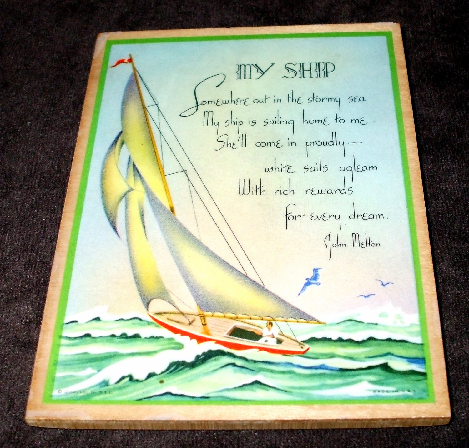 Vintage Poem Sign/Plaque Wood MY SHIP by John Melton