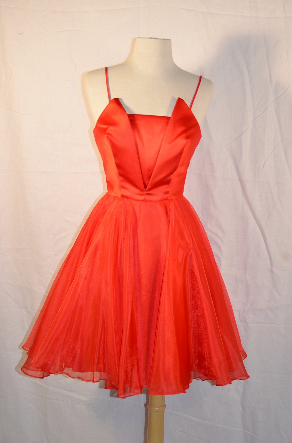 Vintage Red Chiffon Sexy Full Sweep Mad Men Cocktail Party