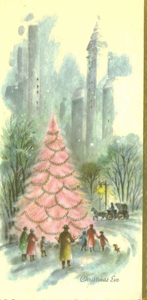 vintage christmas card unused christmas eve pink tree vintage christmas card unused christmas eve pink tree