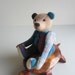 Patchwork Bear Teal, Rhubarb, & Cocoa Cream Wool plaid 7 inch Tom Thumbear