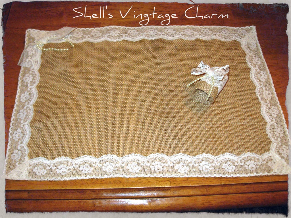 Burlap and Lace Placemats Shabby Chic Lace by ShellsVintageCharm