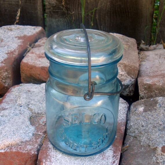 Rare Antique Selco Surety Seal Blue Mason Jar PAT'D July