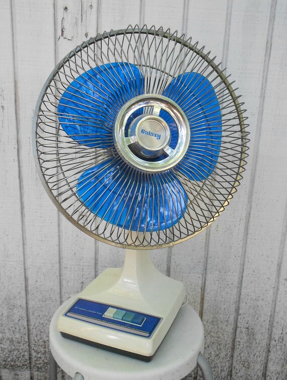 VIntage Blue Electric Fan Galaxy 16 inch 70s Fan