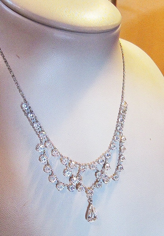 Vintage Sterling Silver Rhinestone Bib Necklace by PickersFan