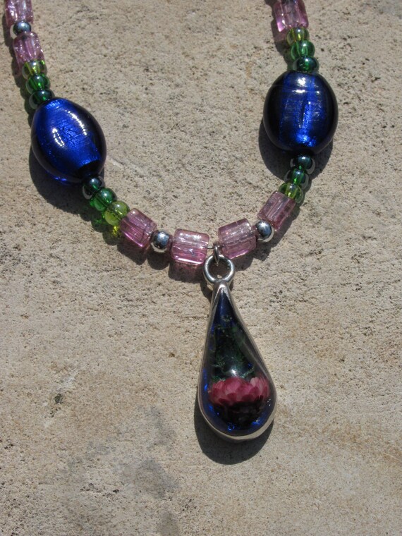 Chrysanthemum Necklace Miniature Flower in Resin