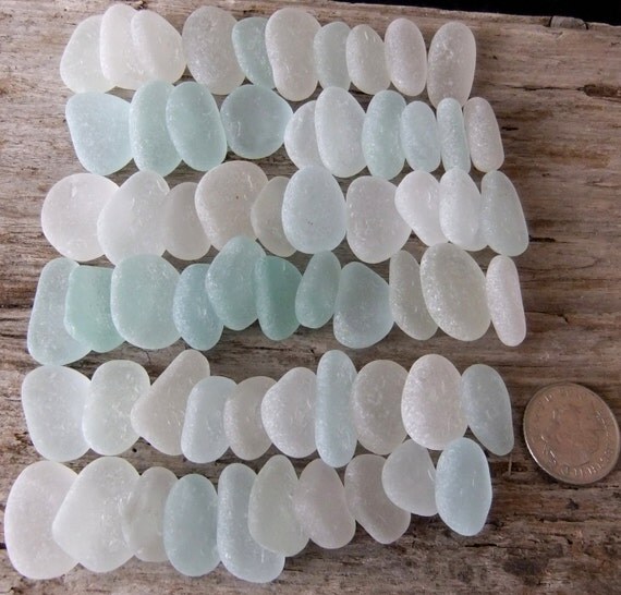 English sea glass small flat clear and pale seafoam by jazomir