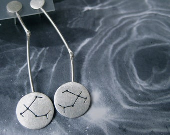Aries Zodiac Constellation Earrings Sterling Silver Swinging Sawpierced Discs