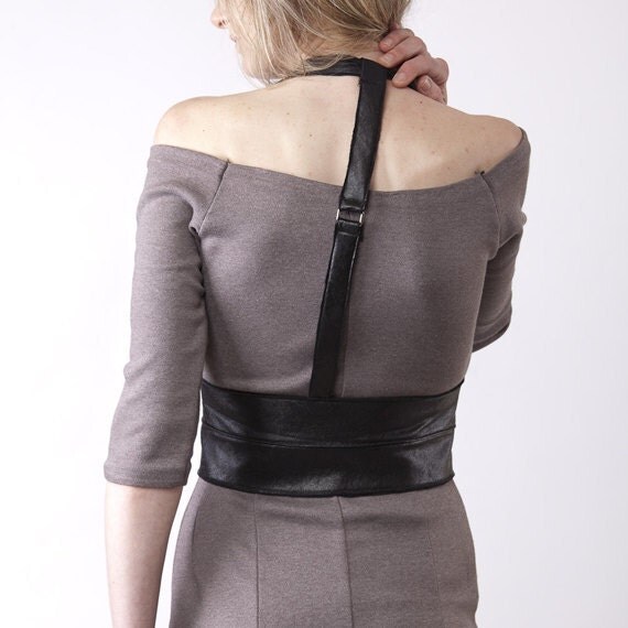 Black Leather Holster / Suspender Wide Belt with Buckles