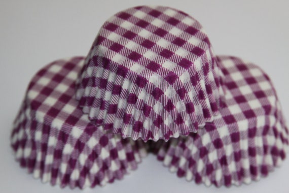 White and Purple Gingham Standard or Mini Cupcake Baking Liners Il_570xn