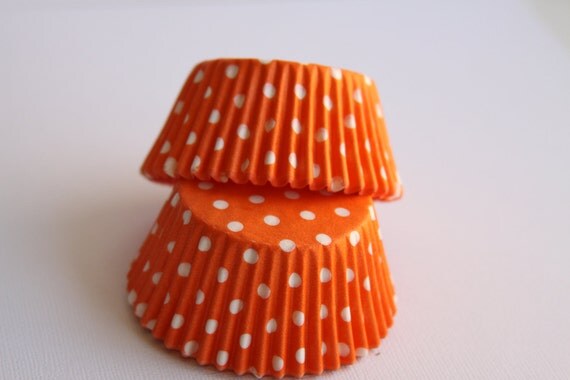 Orange and White Polka Dot Standard or Mini Cupcake Baking Liners Il_570xn