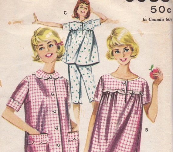 1950s Pajamas Nightgown & Brunch Coat Pattern by OneMoreCupOfTea