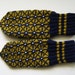 Hand Knitted Mittens - Dark Blue and Mustard, Large