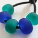 handmade lampwork glass beads, blue etched set