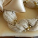 Angora Sweater Knit Ribbon with Antique Gold Mini Pearl Chain and Adjustable Satin Bow Friendship Bracelet